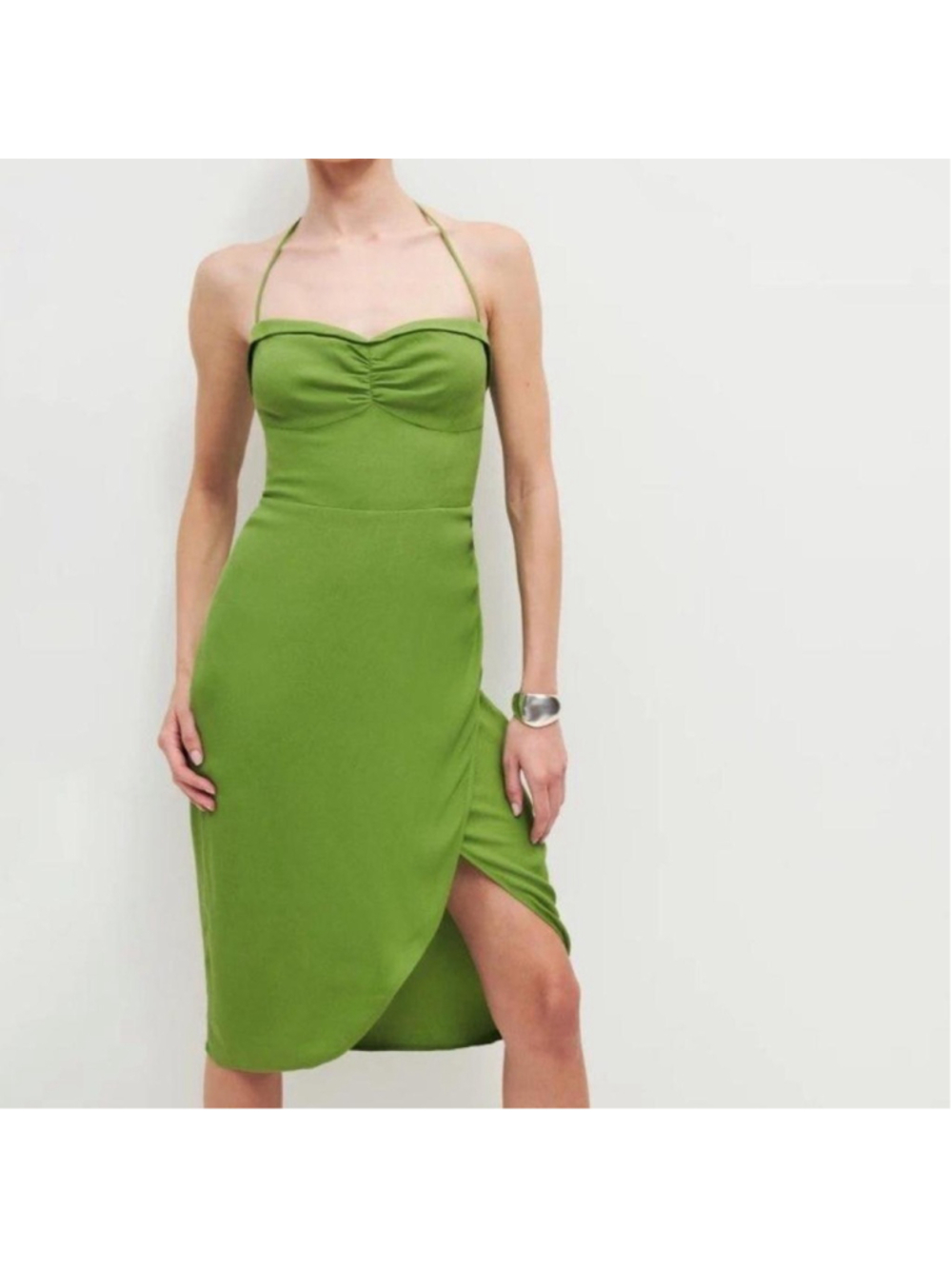 Reformation Rayna Midi Dress Green Silk Slip Sweetheart Size 10 NWOT
